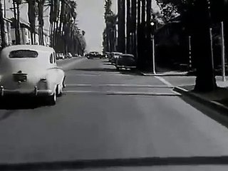 Los Angeles streets: Hollywood Blvd & Highland Ave traffic. Early 1950s VINTAGE LOS ANGELES