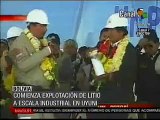 Presidente Evo Morales inaugura primera planta industrial de litio en Uyuni Bolivia 29/10/2009
