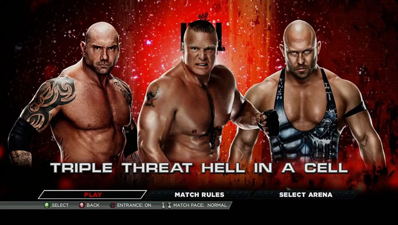 WWE 2K15 - Brock Lesnar vs Batista vs Ryback (Hell In A Cell) 1080p HD