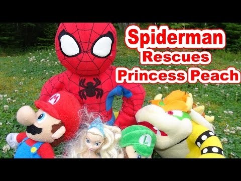 Spiderman Saves Princess Peach, Mario, and Luigi from Bowser on a Zip Line