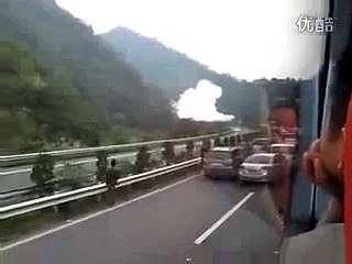 Fire blast on the highway road as Destroyed in seconds