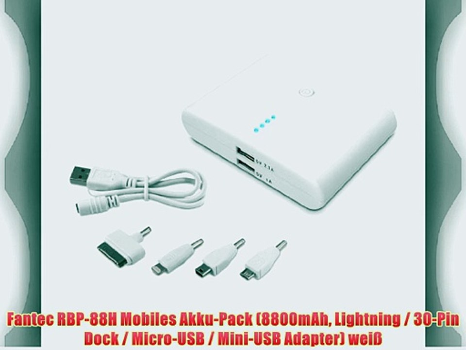 Fantec RBP-88H Mobiles Akku-Pack (8800mAh Lightning / 30-Pin Dock / Micro-USB / Mini-USB Adapter)