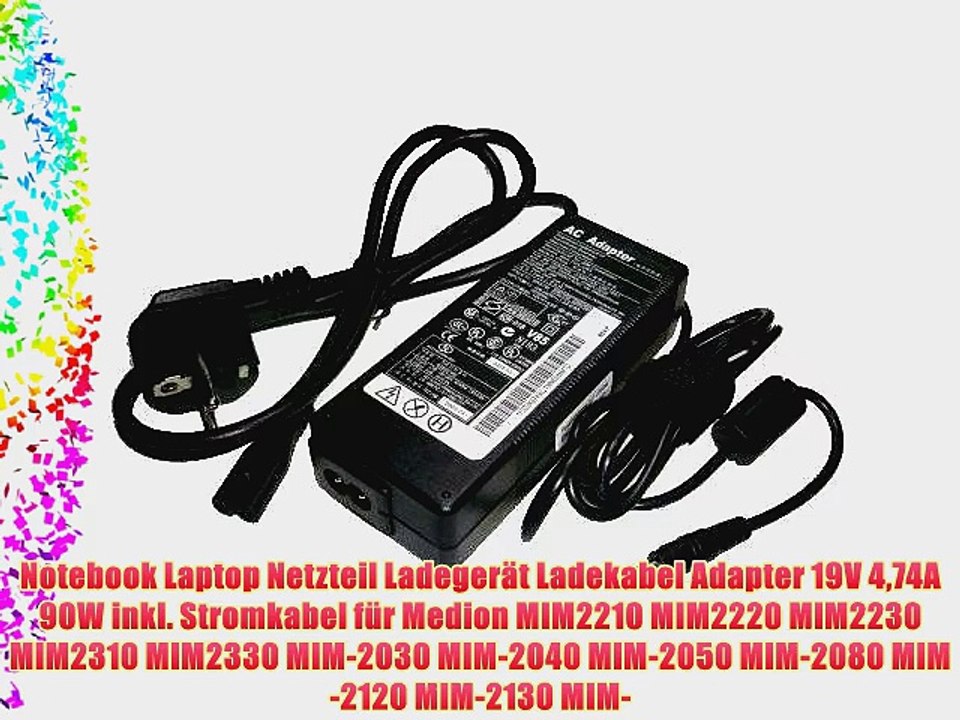 Notebook Laptop Netzteil Ladeger?t Ladekabel Adapter 19V 474A 90W inkl. Stromkabel f?r Medion