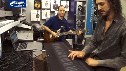 A synthesizer reproduces the sound of an electric guitar