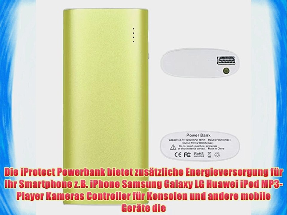 iProtect 13000mAh Power Bank Externer Akku Pack und Ladeger?t in metallic gr?n f?r Smartphones