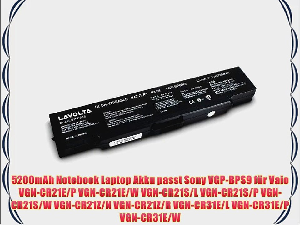 5200mAh Notebook Laptop Akku passt Sony VGP-BPS9 f?r Vaio VGN-CR21E/P VGN-CR21E/W VGN-CR21S/L
