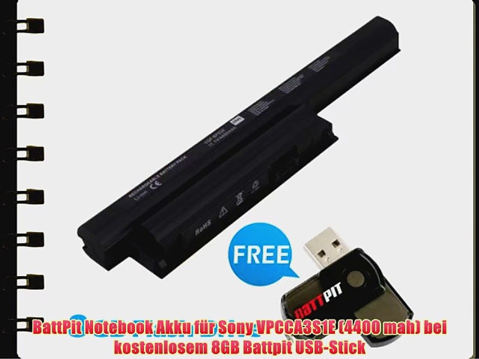 BattPit Notebook Akku f?r Sony VPCCA3S1E (4400 mah) bei kostenlosem 8GB Battpit USB-Stick