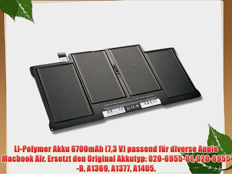 Li-Polymer Akku 6700mAh (73 V) passend f?r diverse Apple Macbook Air. Ersetzt den Original