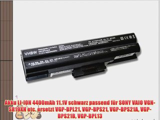 Akku LI-ION 4400mAh 11.1V schwarz passend f?r SONY VAIO VGN-SR19XN etc. ersetzt VGP-BPL21 VGP-BPS21