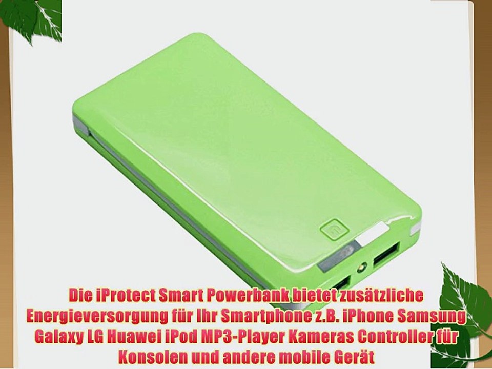 iProtect 12000mAh Smart Power Bank Externer Akku Pack und Ladeger?t in gr?n f?r Smartphones