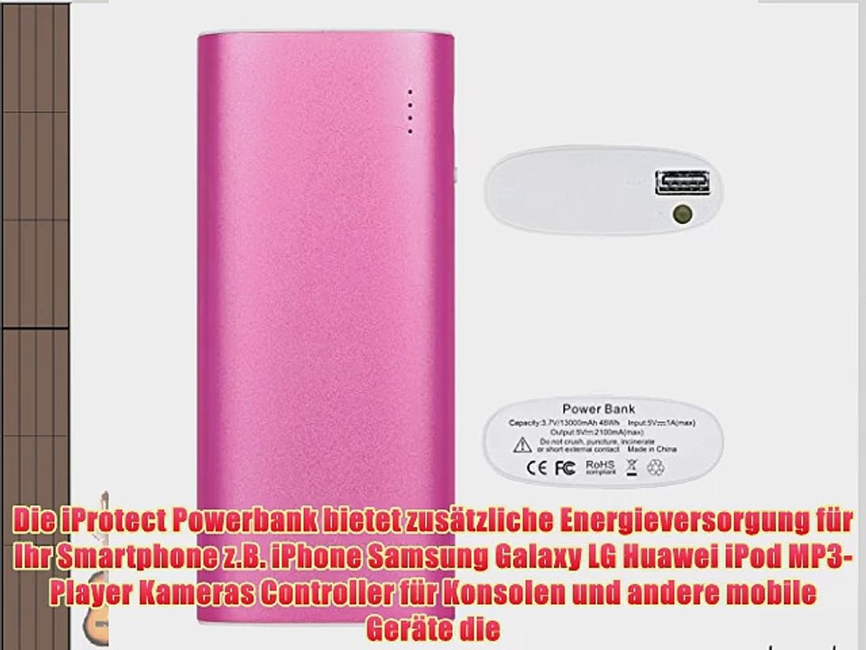 iProtect 13000mAh Power Bank Externer Akku Pack und Ladeger?t in metallic pink f?r Smartphones
