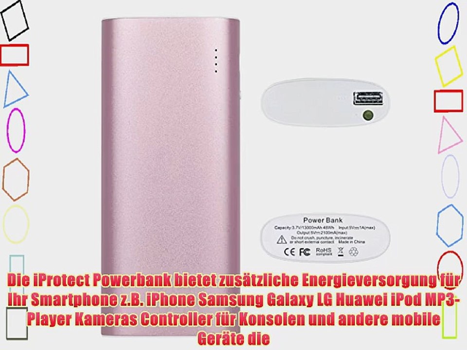 iProtect 13000mAh Power Bank Externer Akku Pack und Ladeger?t in metallic rosa f?r Smartphones