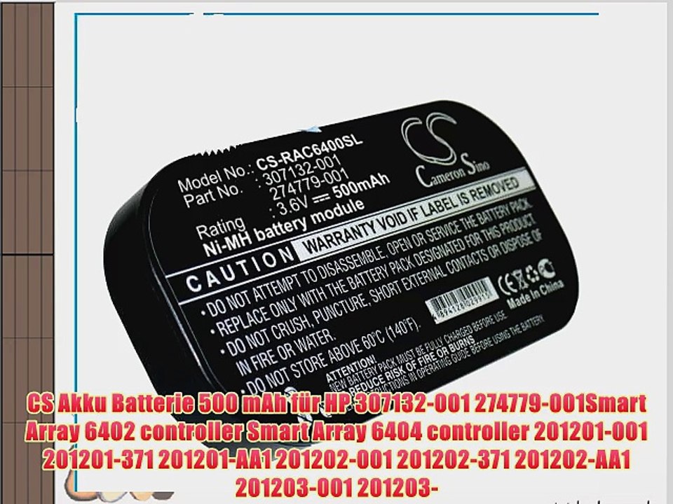 CS Akku Batterie 500 mAh f?r HP 307132-001 274779-001Smart Array 6402 controller Smart Array