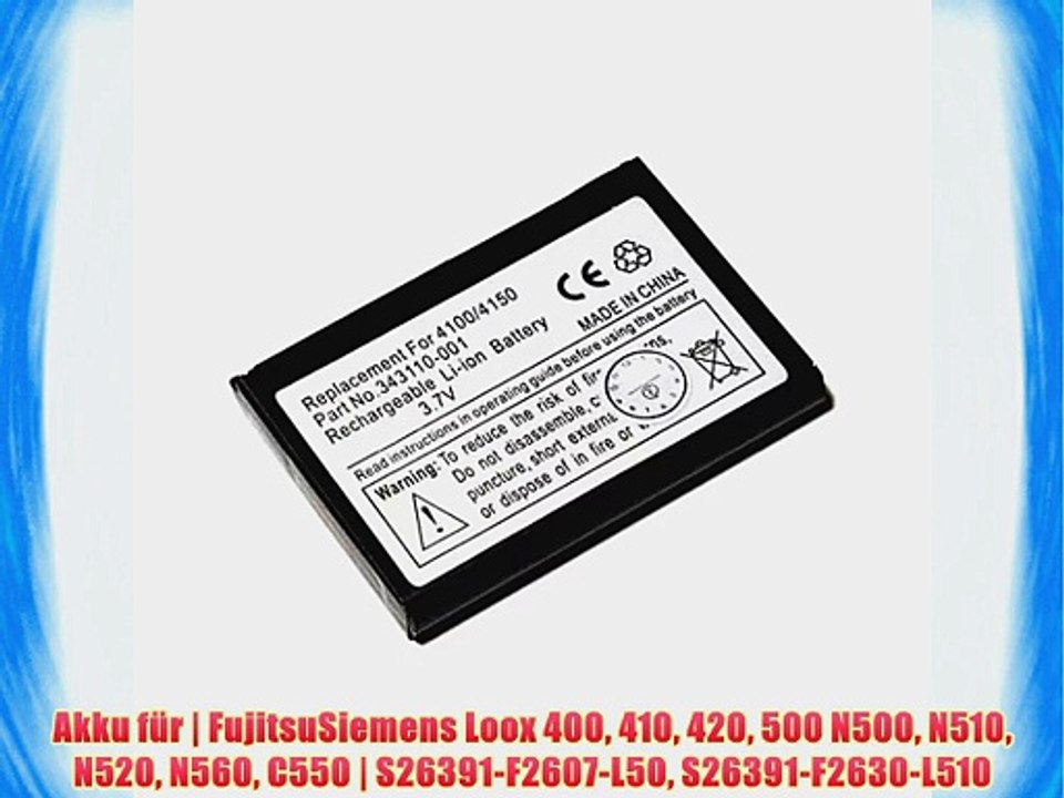 Akku f?r | FujitsuSiemens Loox 400 410 420 500 N500 N510 N520 N560 C550 | S26391-F2607-L50