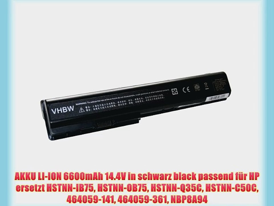 AKKU LI-ION 6600mAh 14.4V in schwarz black passend f?r HP ersetzt HSTNN-IB75 HSTNN-OB75 HSTNN-Q35C