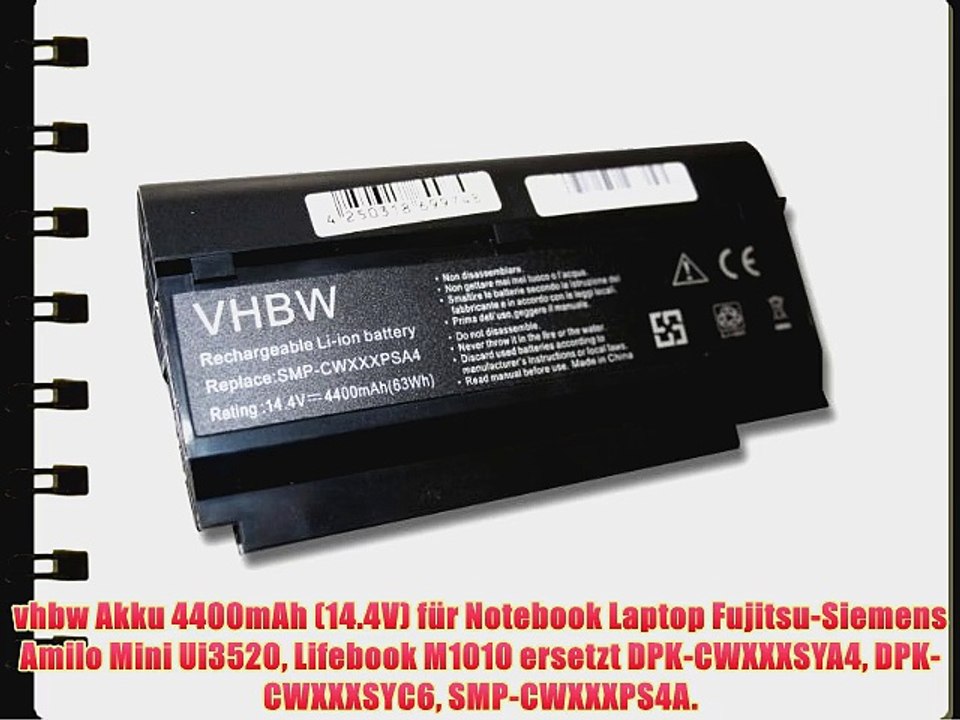 vhbw Akku 4400mAh (14.4V) f?r Notebook Laptop Fujitsu-Siemens Amilo Mini Ui3520 Lifebook M1010