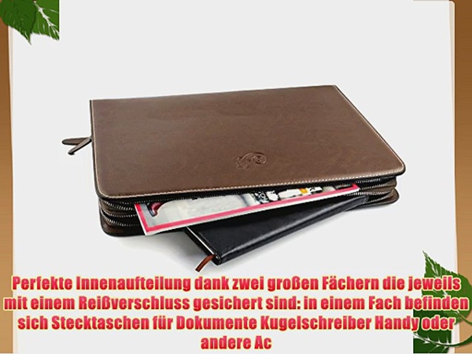 JAMMYLIZARD | Multifunktionale Leder Brieftasche Laptoptasche bis 13 Zoll dunkelbraun