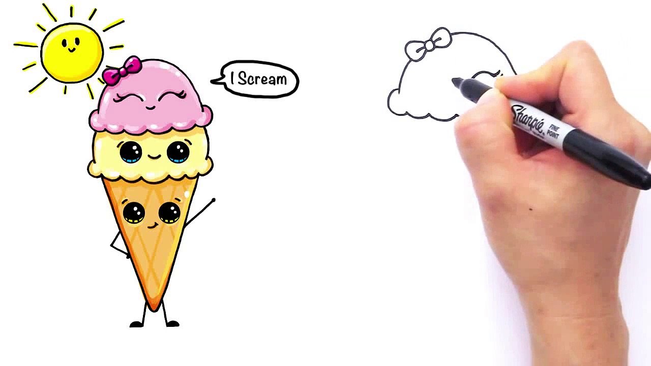 How to Draw Cartoon Ice Cream on a Cone Cute and Easy - video ...