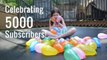 Popping Water Balloons on Our Trampoline - Celebrating 5000 Subscribers - Bethany G