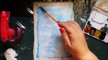 Watercolor speed painting sky birds in flight