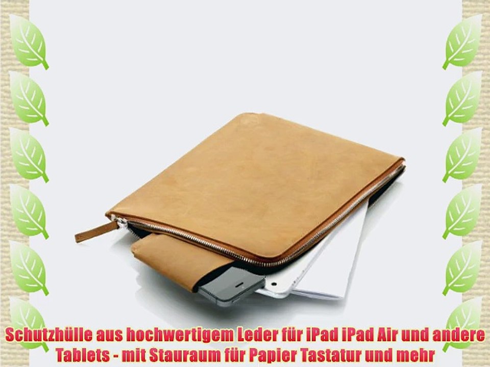 germanmade. Apple iPad / Tablet H?lle mit Rei?verschluss aus Leder camel / hellbraun