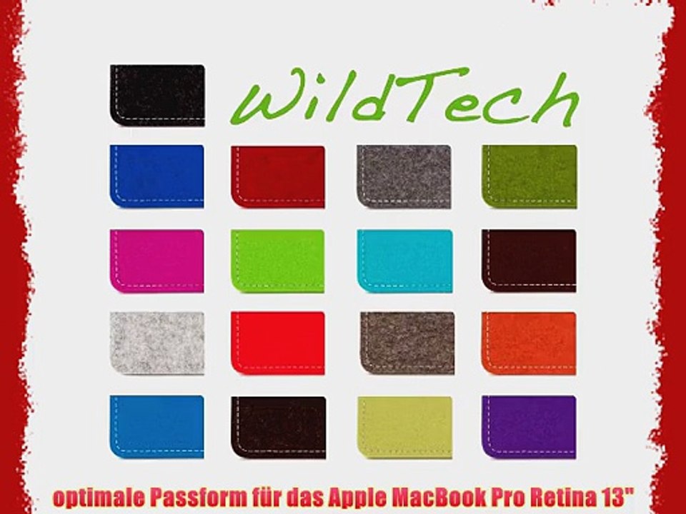 WildTech Sleeve f?r Apple MacBook Pro Retina 13 Filz H?lle Tasche Case Cover - 17 Farben (Handmade