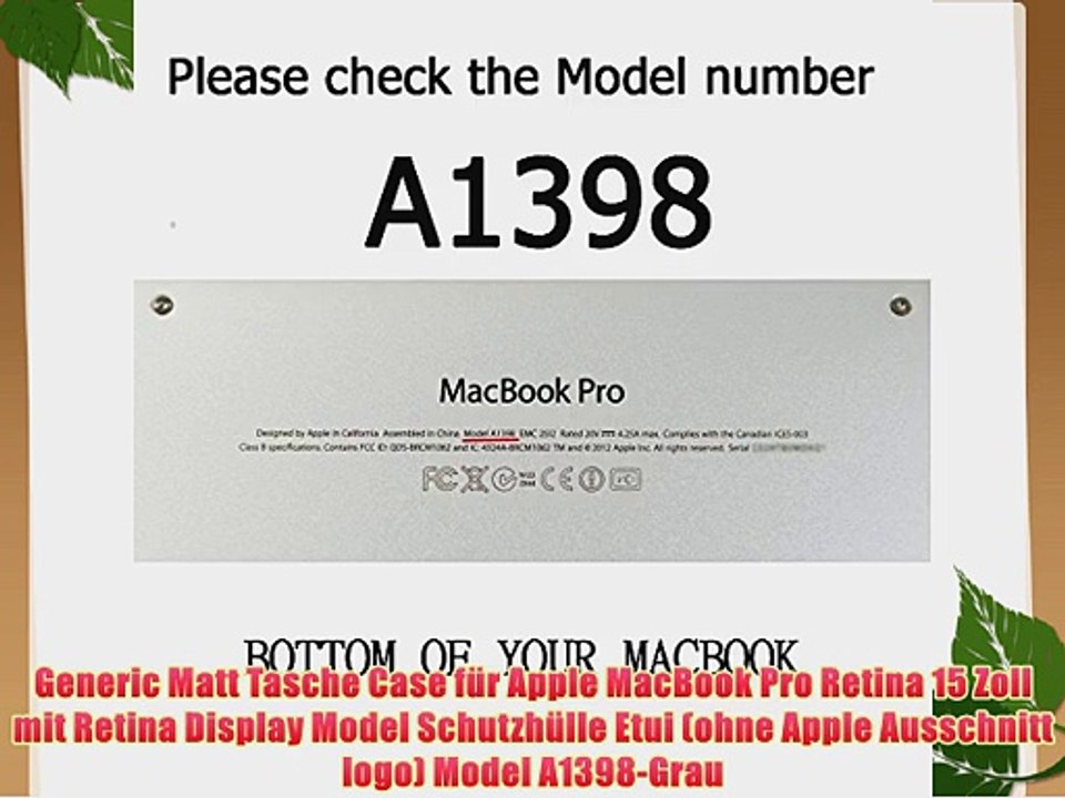 Generic Matt Tasche Case f?r Apple MacBook Pro Retina 15 Zoll mit Retina Display Model Schutzh?lle