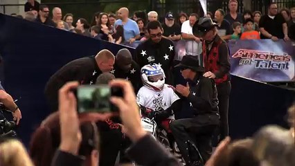 Dr. Danger's Allstars Daredevil Drives Motorcycle Through Wall of Flames America's Got Talent
