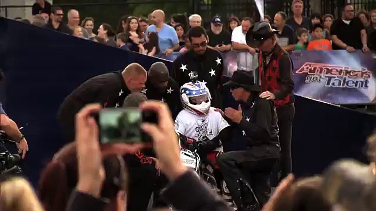 Dr. Danger's Allstars Daredevil Drives Motorcycle Through Wall of Flames America's Got Talent