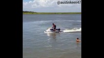 Jetski  jacking GTA Like - Man steals water scooter with surf board! GTA Thug Life Style!