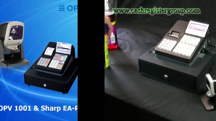 Máy đọc quét mã vạch Opticon OPV-1001 Vs máy tính tiền Sharp ER-A 280