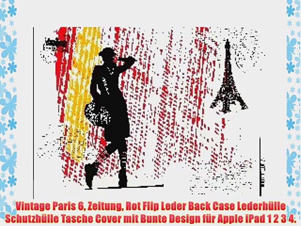 Vintage Paris 6 Zeitung Rot Flip Leder Back Case Lederh?lle Schutzh?lle Tasche Cover mit Bunte