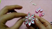 DIY kanzashi flower hairclip, kanzashi flower tutorial, how to, kanzashi flores de cinta