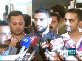 Pakistani boxer Amir Khan talking with media on Lahore Airport