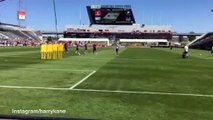Harry Kane slots in a free kick in training for MLS game
