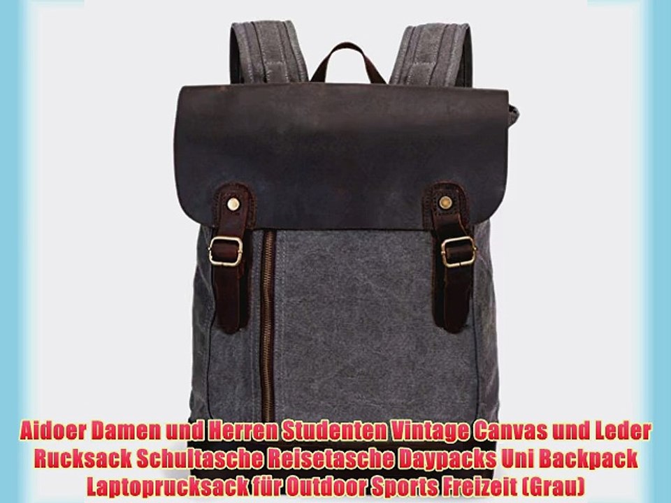 Aidoer Damen und Herren Studenten Vintage Canvas und Leder Rucksack Schultasche Reisetasche