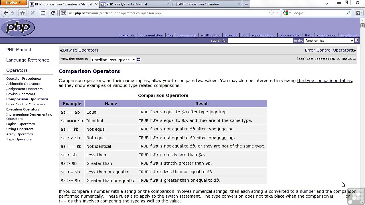 Web Design Comparison Operators