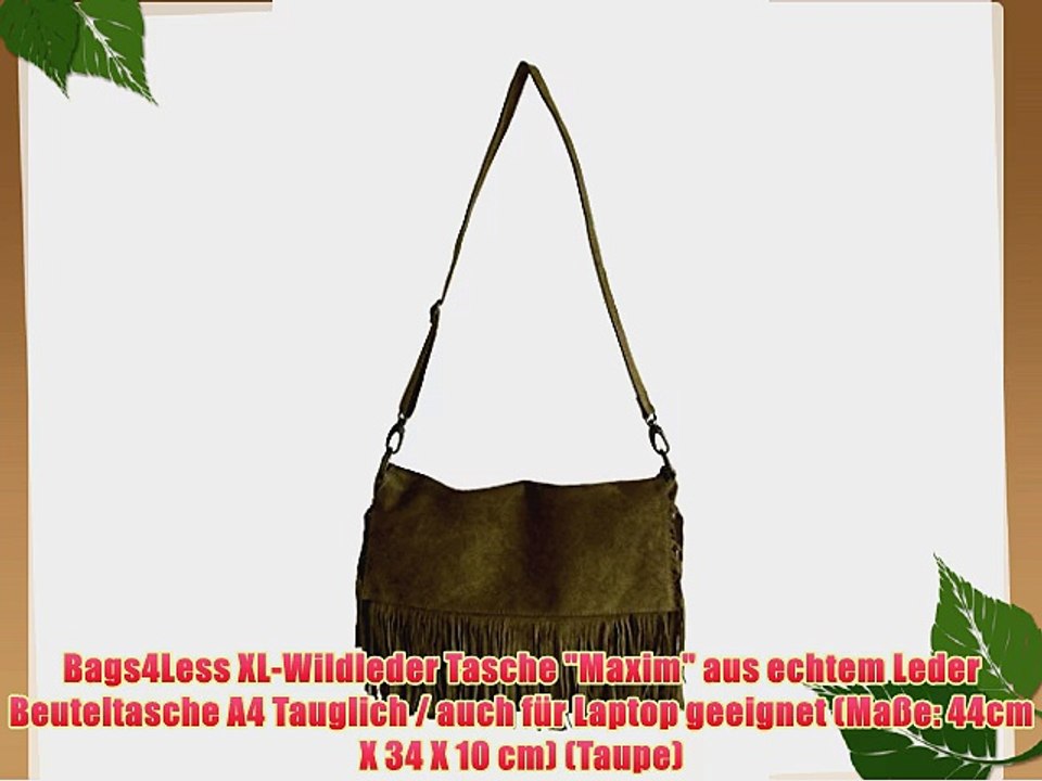 Bags4Less XL-Wildleder Tasche Maxim aus echtem Leder Beuteltasche A4 Tauglich / auch f?r Laptop