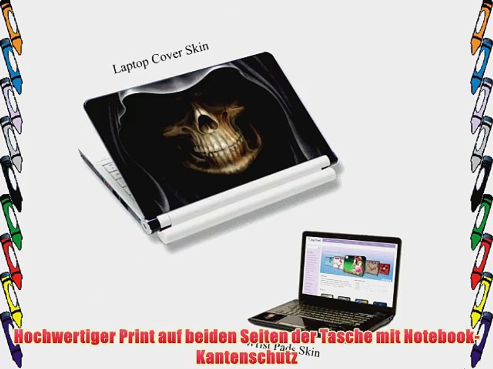 Notebook-Tasche (Umh?ngetasche Tragetasche H?lle) mit dunklem Totenkopf-Design 15 - 156 Zoll
