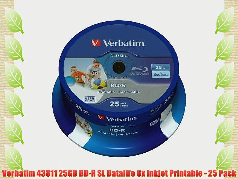 Verbatim 43811 25GB BD-R SL Datalife 6x Inkjet Printable - 25 Pack