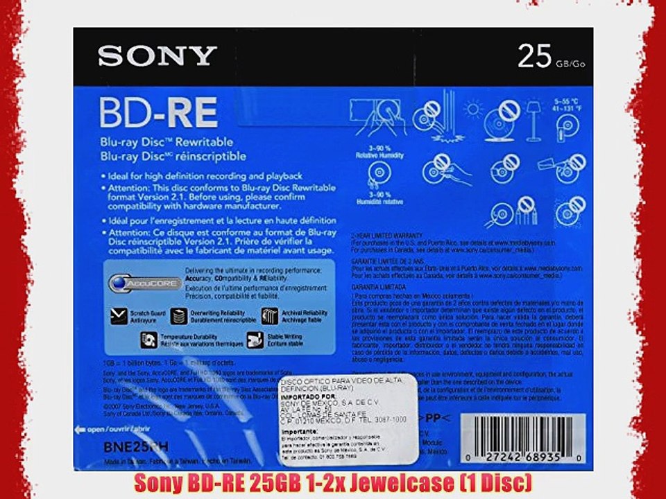 Sony BD-RE 25GB 1-2x Jewelcase (1 Disc)