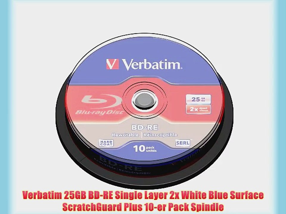Verbatim 25GB BD-RE Single Layer 2x White Blue Surface ScratchGuard Plus 10-er Pack Spindle