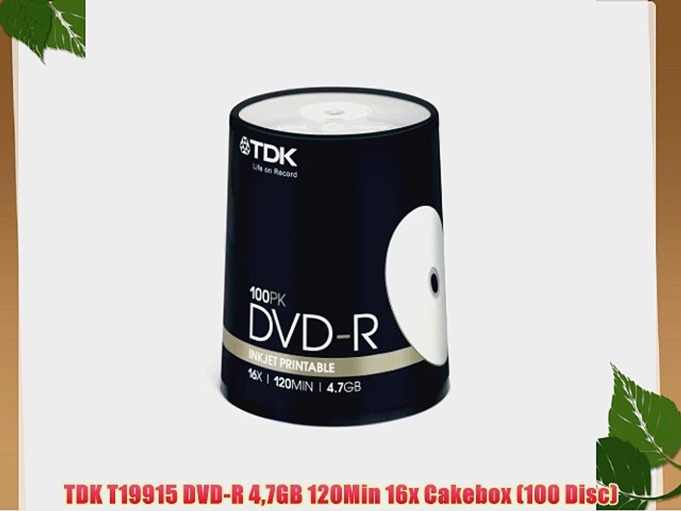 TDK T19915 DVD-R 47GB 120Min 16x Cakebox (100 Disc)