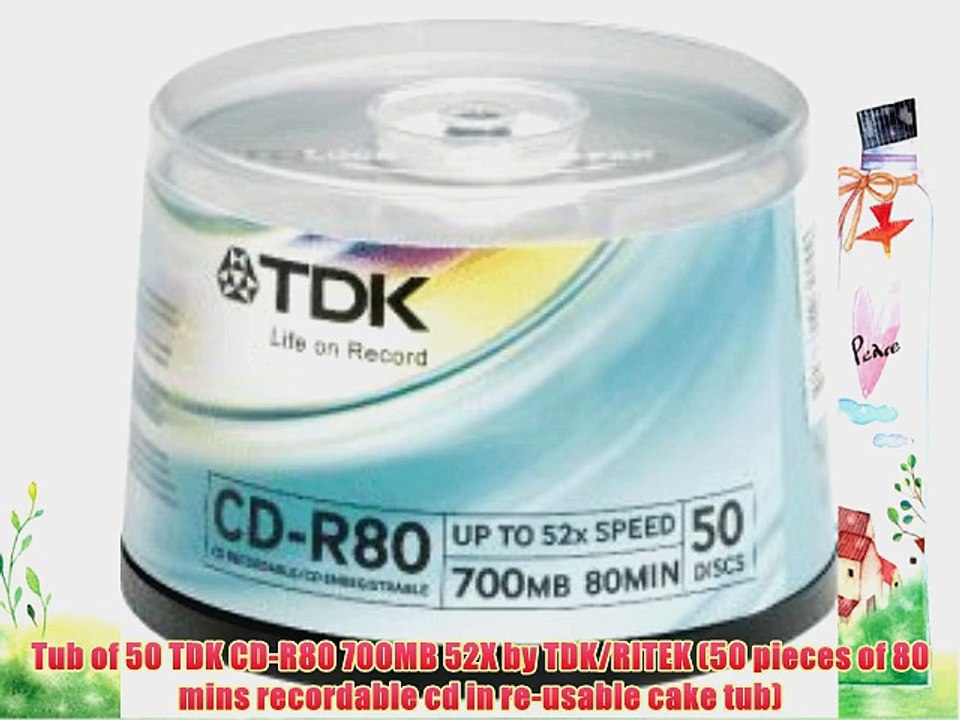 Tub of 50 TDK CD-R80 700MB 52X by TDK/RITEK (50 pieces of 80 mins recordable cd in re-usable