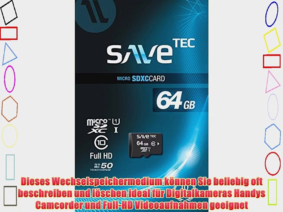 64 GB SaveTec micro SDXC C10 U1 UHS-1 bis 50MB/s f?r HTC ONE M8 (64 GB) mit Adapter