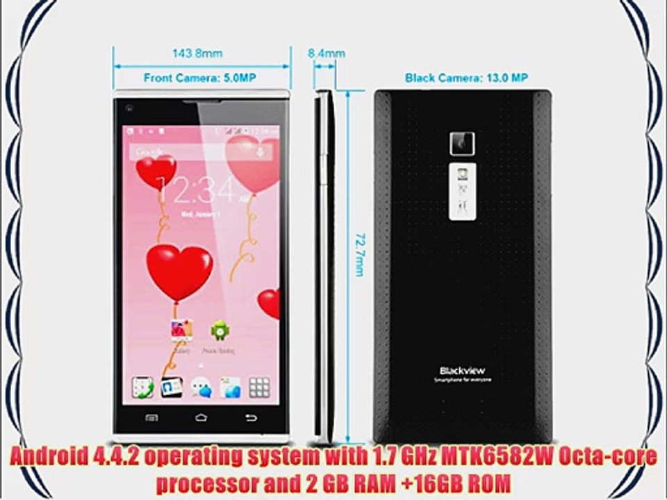 Blackview Crown Octa core 3G Smartphone Dual SIM Android 4.4 2GB 16GB 1.7GHz MTK6592 5 Zoll