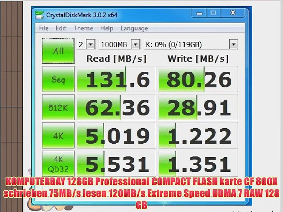 Komputerbay Professional CompactFlash 128GB Speicherkarte (UDMA 7 RAW schreiben 75 MB/s lesen