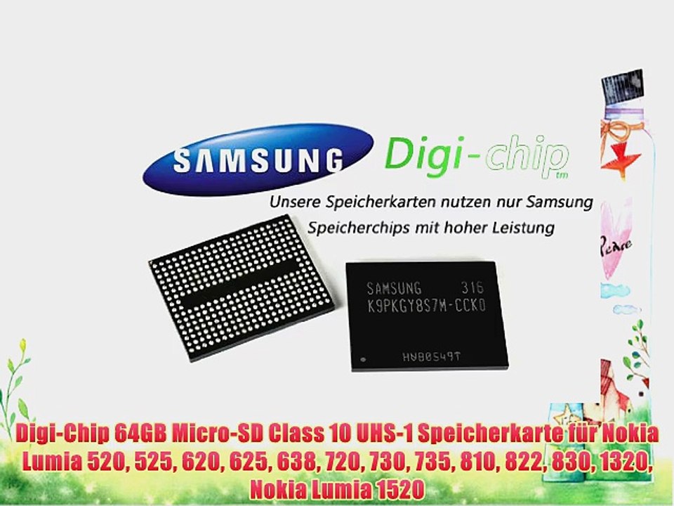 Digi-Chip 64GB Micro-SD Class 10 UHS-1 Speicherkarte f?r Nokia Lumia 520 525 620 625 638 720