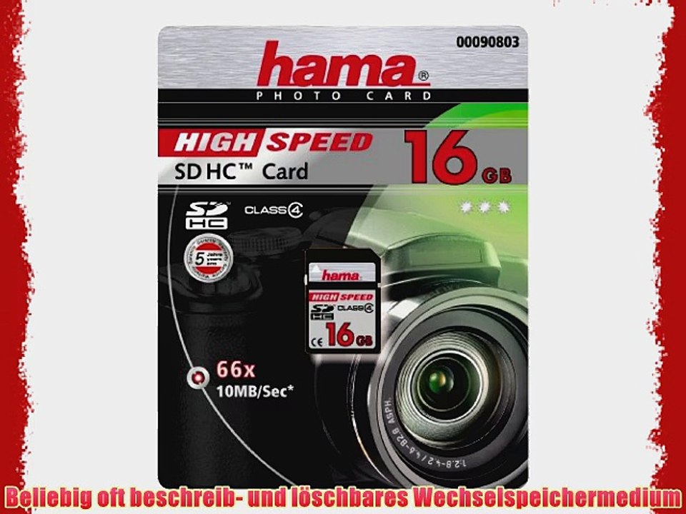 Hama HighSpeed SDHC Card 16GB Speicherkarte Class 4