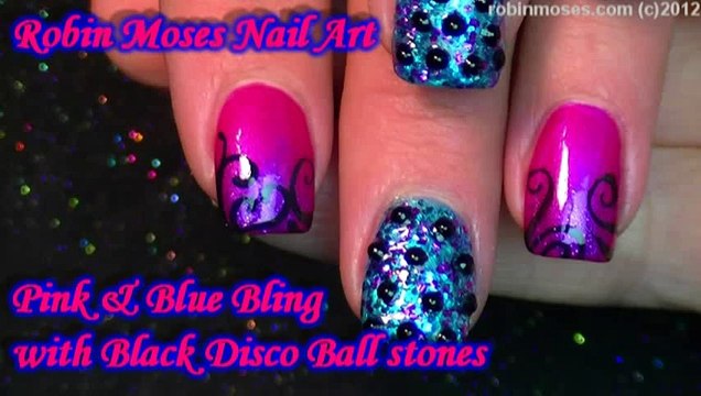 2 Nail Art Tutorials DIY Hot Pink Filigree & Blue with Black Diamond Tutorial